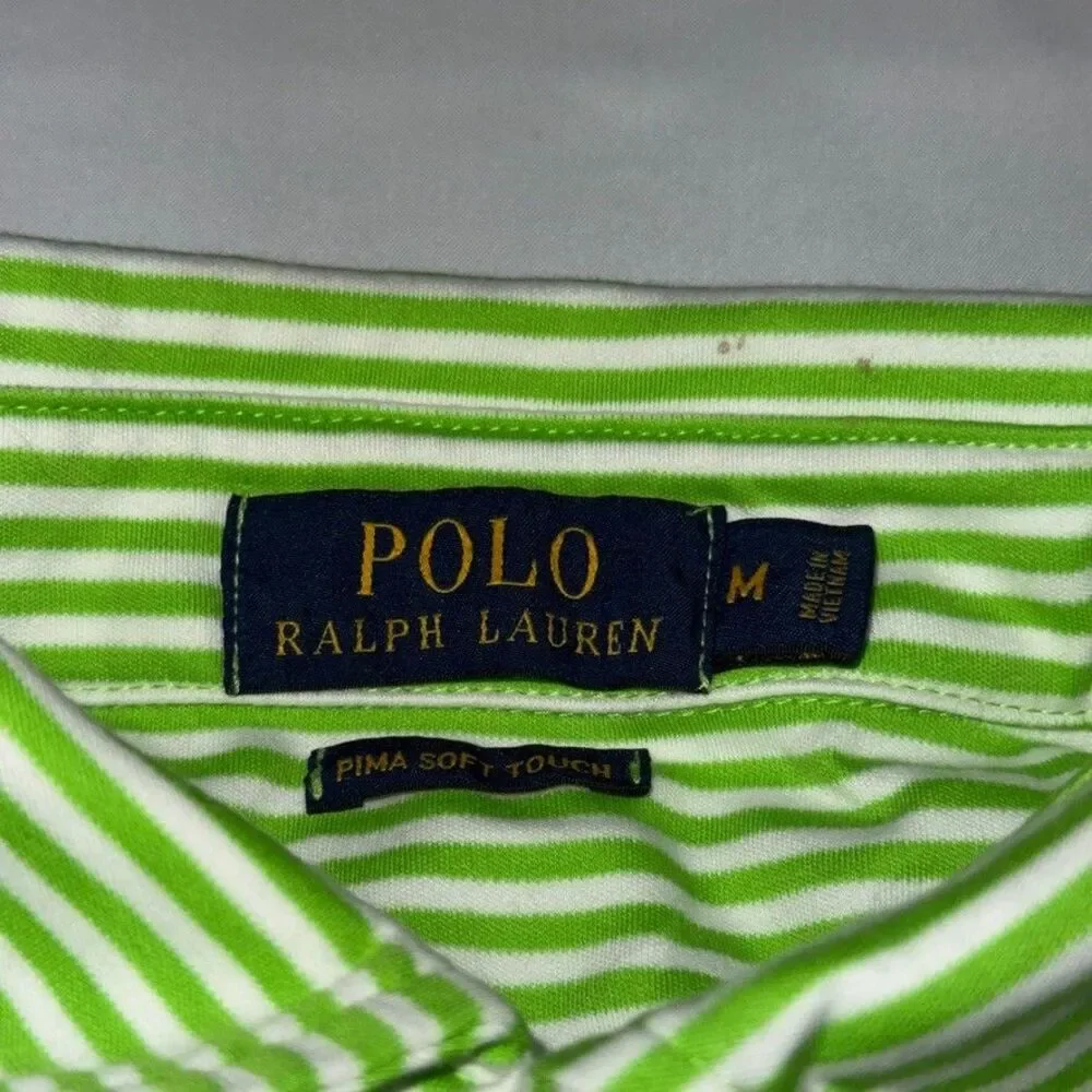 Polo Ralph Lauren Pima Cotton Striped Polo Shirt Men’s M Lime Green White